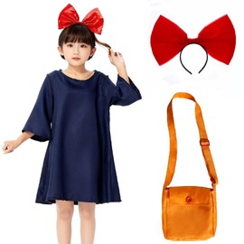Yi-gog Witch Kiki Cosplay, Halloween, Children's Costume, Children's Costume, Witch, One Piece with Headband, Shoulder Bag, Witch Delivery Shop, Children's Cosplay, 3-piece Set, Party, Christmas,