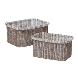 La Jolie Maison Blended Fabric Storage Baskets Set of 2, Rectangle Knitted Baskets for Organizing, Boho Decorative Baskets, Unique Design, Durable Finish, Mocha