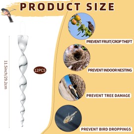 12 Pack 12 Inches Silver Wind Twisting Rods with Reflective Spiral Design, Hanging Wind Spinner Keep Birds Away for Outdoor Yard, Garden, Farm and Christmas Tree Decorations