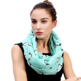 Penguin Animal Print Women's Infinity Scarf Lightweight (Mint Green)