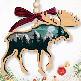Moose Ornament - Moose Christmas Ornament - Moose Ornaments for Christmas Tree, Moose Animal Christmas Ornaments - Moose Gifts, Moose Gifts for Christmas, Moose Lovers Gifts - Wood Christmas Ornament