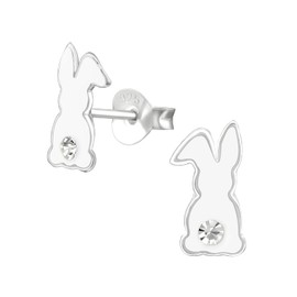 Bunny Rabbit Earrings Studs with Crystal Stones 925 Sterling Silver