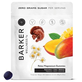 Barker Wellness Co Barker Wellness Relax Magnesium Gummies | Stress Relief, Muscle Tension & Relaxation | Reishi Mushroom & Chamomile | Vegan, Sugar-Free | Tropical Mango | 60 Gummies