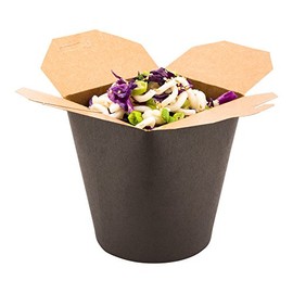 Restaurantware Bio Tek 4 x 3.5 x 4.5 Inch Food Containers 50 Durable Noodle Boxes - Disposable Sustainable Black Paper 32-Ounce Takeout Boxes Round For Takeouts And Delivery Or Picnics