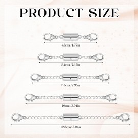 5Pcs Silver Magnetic Necklace Extender, Magnetic Necklace Clasps and Closures with Extender Chains, Adjustable Necklace Extenders, Bracelet Extender, Chain Extension for Necklaces, Multiple Sizes