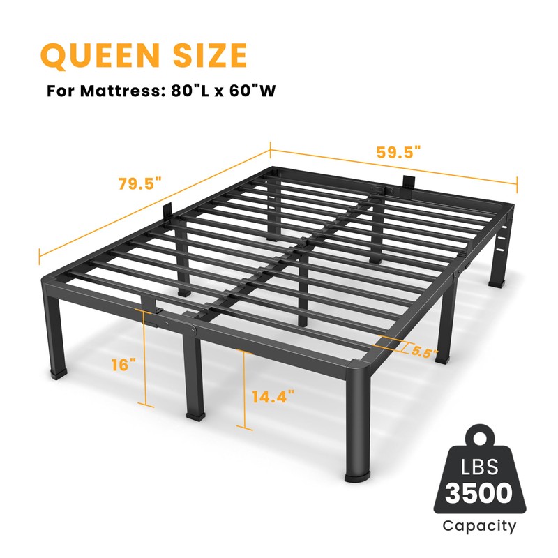 Superay 16 Inch Queen Size Metal Platform Bed Frame with