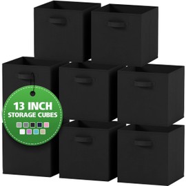 Fabric Storage Cubes for Cube Organizer - 8 Pack Heavy Duty Storage Bins - 13 Inch Cube Storage Bin, Use As A Clothes Storage Box In Closet, Baskets For Shelves or Cubbies Storage bins (Black)
