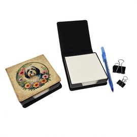 Caroline's Treasures Havanese and Flowers PU Leather Note Paper Holder with Artist-Designed Cover, Desk Accessory, Office Gift