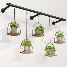 Mogaath Window Plant Hanger Indoor, 80 Inch Heavy Duty Plant Hanging Rod, 1 Inch Metal Hanging Plant Holder for Window Wall, Matte Black Round Flange Base, Pot Not Included