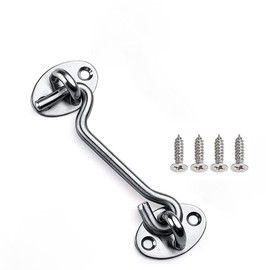 Cabin Hook Gate Hook Lock Silver,Stainless Steel Heavy Duty Gate Latch, Hook and Eye Latch for Garage,Shed Door,Window (4Inch-100mm-1piece)
