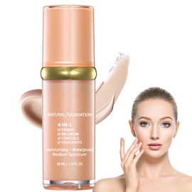 4 in 1 Coverage Foundation, True Match Cosmetics, Color Changing Foundation Liquid, Waterproof, Moisturizing, Hydrating, Evening, Lightweight Longwear Makeup for Women