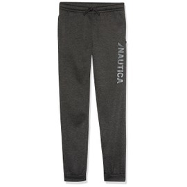 Nautica Boys' Pull-On Fleece Jogger Sweatpant, Drawstring Closure, Stacked Coal Heather, 4