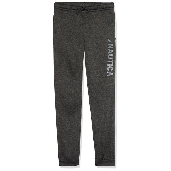 Nautica Boys' Pull-On Fleece Jogger Sweatpant, Drawstring Closure, Stacked Coal