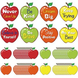 Mooliwe 56 Pcs Colorful Apple Cutouts for Classroom Bulletin Board Decoration Positive Sayings Apple Bulletin Board Cutouts Fruit Name Tags for Office School Party Wall Door Chalkboard Home Decor