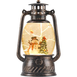 Christmas Snow Globe Lantern with Swirling Glitter and Battery & USB Powered Light 6H Timer for Christmas Home Decoration and Gift (Christmas Tree and Snowman)