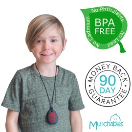 Munchables Dragon Sensory Chew Necklace for Adults or Kids - Chewy Fidget Stim Toy Jewelry for Boys and Girls (Navy/Black)