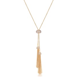 JERTOCLE Tassel Pendant Lariat Y Necklace Long Snake Chain Necklaces with Adjustable Crystal Slider Ball (Gold)