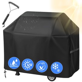 wiipara Barbecue Cover Weatherproof with Grill Brush, Gas Grill Cover, Waterproof, Windproof, UV Protection, Grill Cover Made of 100% Polyester with PU Coating, 147 x 61 x 122 cm, Black