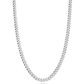 Miabella Italian Solid 925 Sterling Silver 3.5mm Diamond Cut Cuban Link Curb Chain Necklace for Women Men, Made in Italy (Length 20 Inch)
