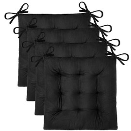 OVOV 4 Pack Chair Cushions for Dining Chairs Soft Seat Cushions for Kitchen Desk Chairs Square Chair Pads with Ties (15.5"x15.5" Black)