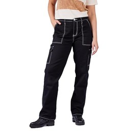 FIVESTAR GENERAL Women's Carpenter Cargo Pant, High-Rise, Relaxed Fit, Button Closure with Brass Zipper Black