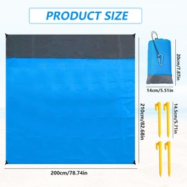JIEBAO Beach Blanket Sand-Free 210 x 200 cm Outdoor Picnic Blanket Beach Mat Beach Towel with 4 Attachments Corners and Carabiner, Waterproof and Lightweight, Perfect for Travel, Camping, Beach