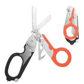 6 in 1 trauma shears, Folding Retractable Emergency Shears, Outdoor Camping Tools, Seat Belt Cutter, Oxygen Cylinder Wrench, Survival Shear, Medical Tactical (Oranger+Black)
