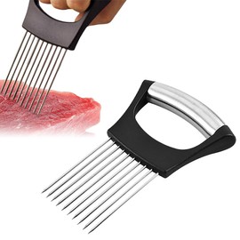 SIRLOMU New Improved Onion Holder for Slicing, Stainless Steel Onion Slice Holder, Lemon Slicer, Vegetable Cutter, Meat Potato Tomato Cutting Tool (1 Piece)