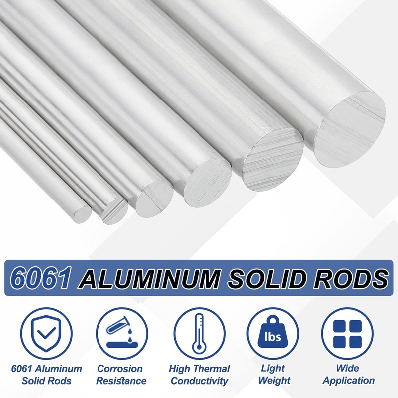 sourcing map 5pcs 3/8"(9.5mm) Diameter 6061 Aluminum Round Rods 8"(204mm)