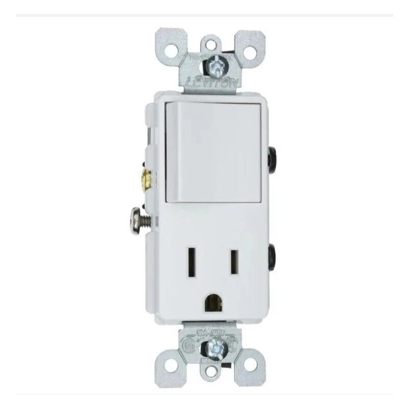 Leviton C22-05678-00W Combination Switch, 1 -Pole, 15 A 125 V