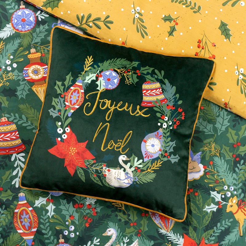furn. Deck The Halls Joyeux Noel Cushion Cover,Pine Green,43 x