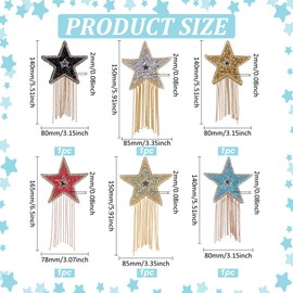 FINGERINSPIRE 6Pcs Star Rhinestone Patches with Chains Tassel 6Styles Five-Pointed Star Iron on Patches Rhinestone Star Tassel Repair Patches for Clothes Hats Jeans Bag Dress Pants DIY Accessories