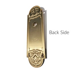Refined antique style door trim escutcheon plate in the Polished Brass Finish