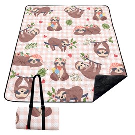 QOOMO Cute Sloth Outdoor Picnic BlanketsWild Animal Waterproof Picnic Blankets 60x80 Inches Large Sandproof Beach Blanket Foldable Outdoor Blanket for Camping on Grass Picnic Mat