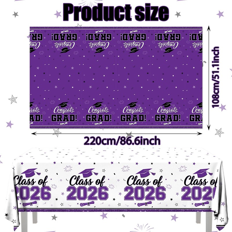 Graduation Tablecloth Purple Graduation Decorations Gongrats Grad Tablecloth 2026 Graduation