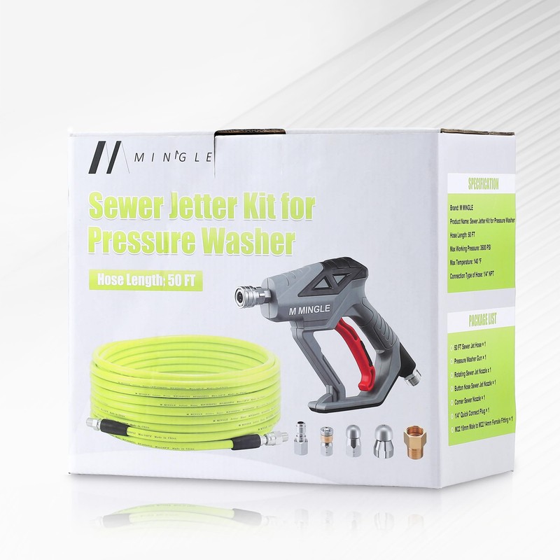 M MINGLE Sewer Jetter Kit for Pressure Washer 50 FT,