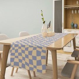 Mchenxin - Camino de mesa de tablero de ajedrez morado retro Hippe de los años 70 con estampado de tablero de ajedrez ondulado, para cenar, fiestas, decoración de interiores y exteriores, 13 x 70