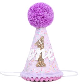 Purple Sparkle 1st Birthday Hat,Girls First Birthday Hat , Primary Colors Purple Glitter Party Hat,Sprinkles Birthday Hat,Little Princess Sweet One Birthday Photo Props,Sweet One Birthday Decorations