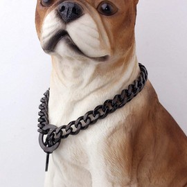 15mm Strong Silver Gold Stainless Steel Slip Dog Collar Metal Dogs Training Choke Chain Collars for Large Dogs Pitbull Bulldog Black 28inch