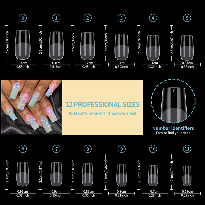 Venares Square Nail Tips Short 120 Pieces Full Cover Nail