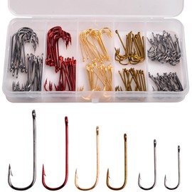 Aberdeen Hook Set,150pcs Fishing Hooks Long Shank Offset Hook Light Wire Fish Hook High Carbon Steel Freshwater Bass Catfish Trout Mix Color Small Size