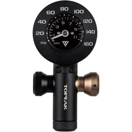 Topeak AirBooster G+ CO2 Inflator with 360 Degrees Rotating Analog Gauge – CNC Aluminum – Presta Valve Compatible – Compact 55g Design – Dual Function: Inflator & Tire Pressure Gauge