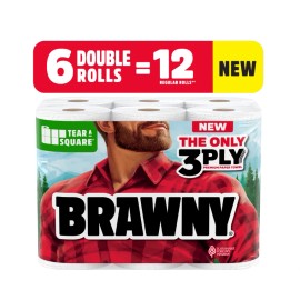Brawny Tear-A-Square Paper Towels,6 Double Rolls=12 Regular Rolls 3 Sheet Sizes