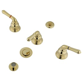 Elements of Design Bidet Faucet with 3 Lever Handle & Brass Pop-Up, Polished Brass
