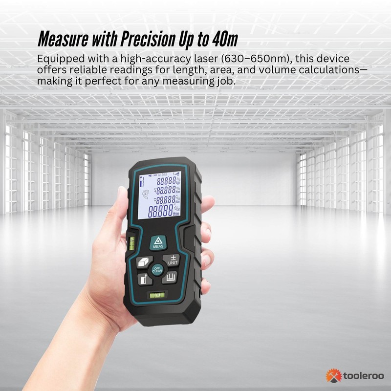 Tooleroo 40m Digital Laser Distance Measurer - LCD Area Volume