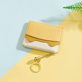 SUMGOGO Credit Card Holder Wallet for Women Leather Small Slim Cute Mini Front Pocket Wallets Coin Purse Keychain, Yellow, Small Slim Card Case