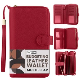 TWCPlan Multi-flap Budget Wallet for Women - Red Saffiano Faux Leather - 22 Card Slots, 31 Pockets, RFID Blocking - Adult Women, Budget-conscious