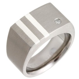 Theia Titanium with Silver Inlay 0.05ct Diamond Matt 10mm Signet Ring - Size Z