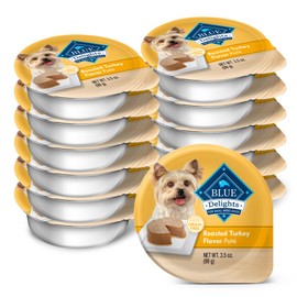 Blue Buffalo Delights Natural Adult Small Breed Wet Dog Food Cups, Pate Style, Roasted Turkey Flavor in Savory Juice 3.5-oz (Pack of 12)