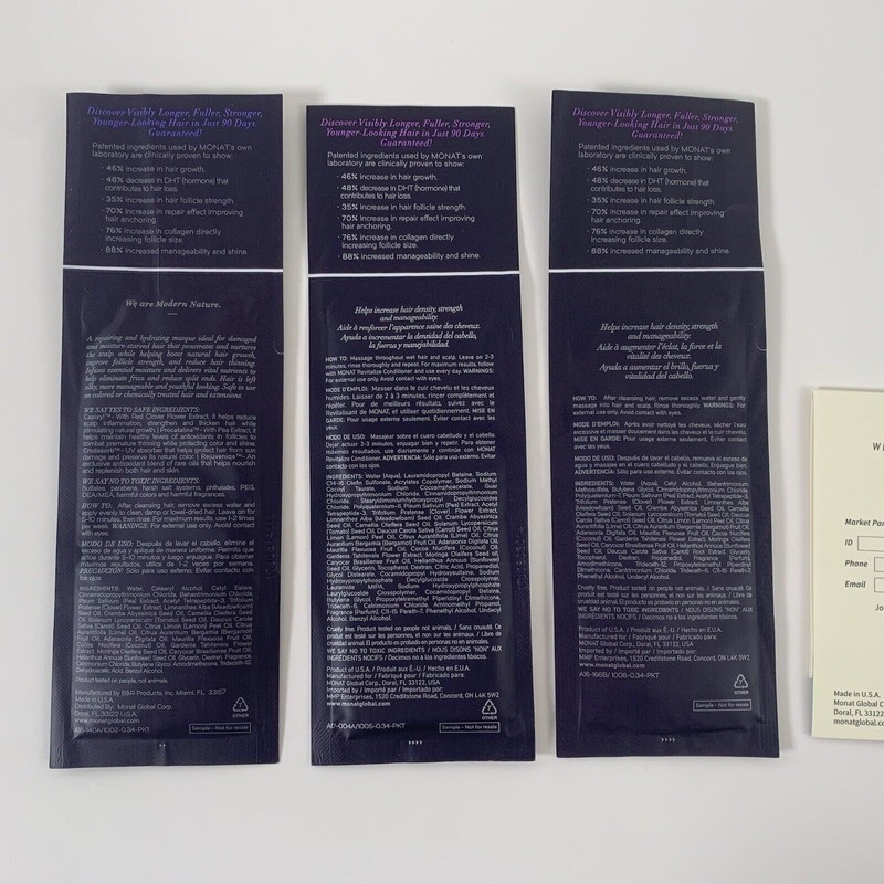 Monat Sample Kit Set Shampoo Conditioner Rejuveniqe Oil Replenish Masque